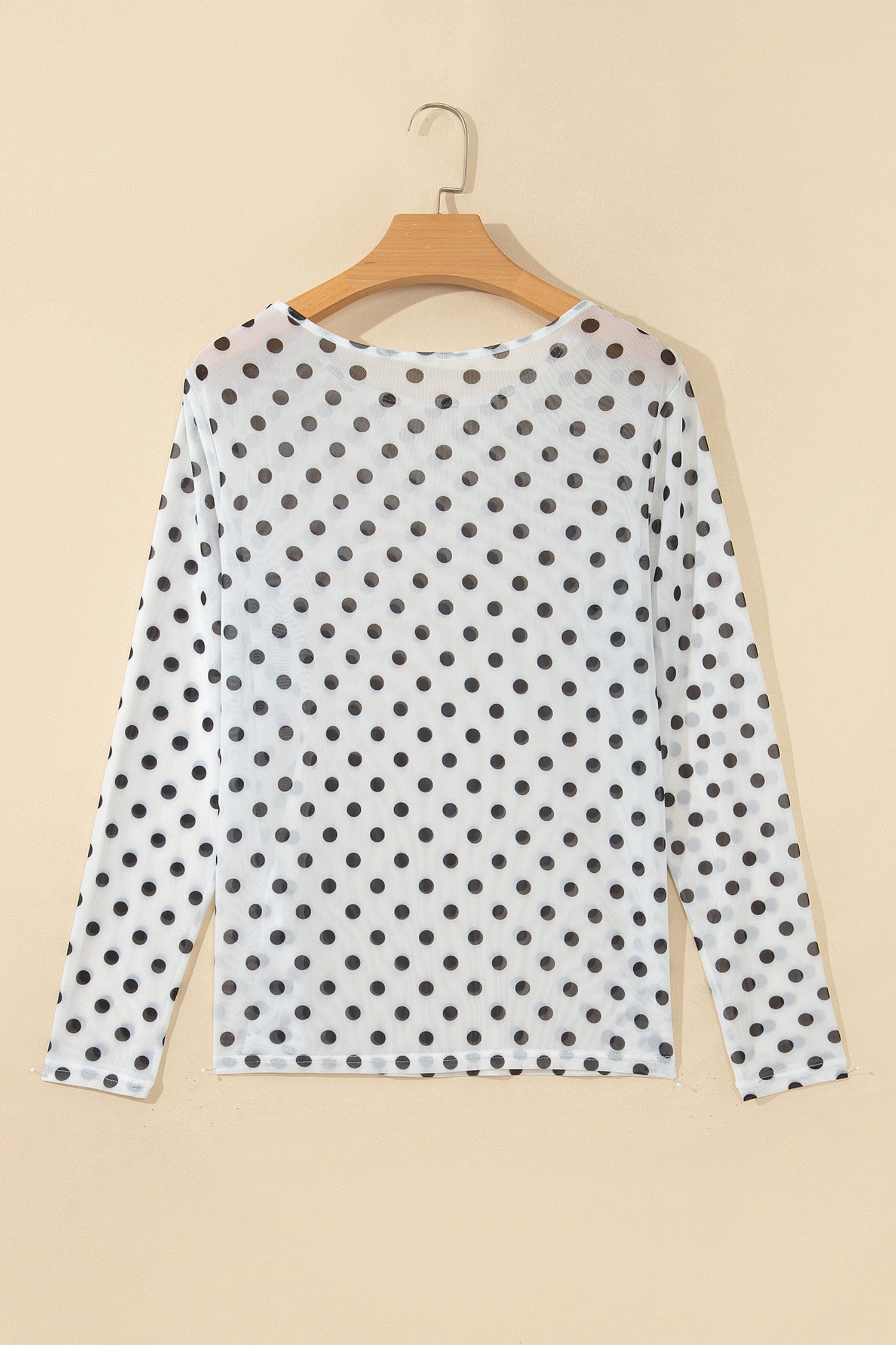 Black Polka Dot Sheer Mesh Long Sleeve Round Neck Shift Top