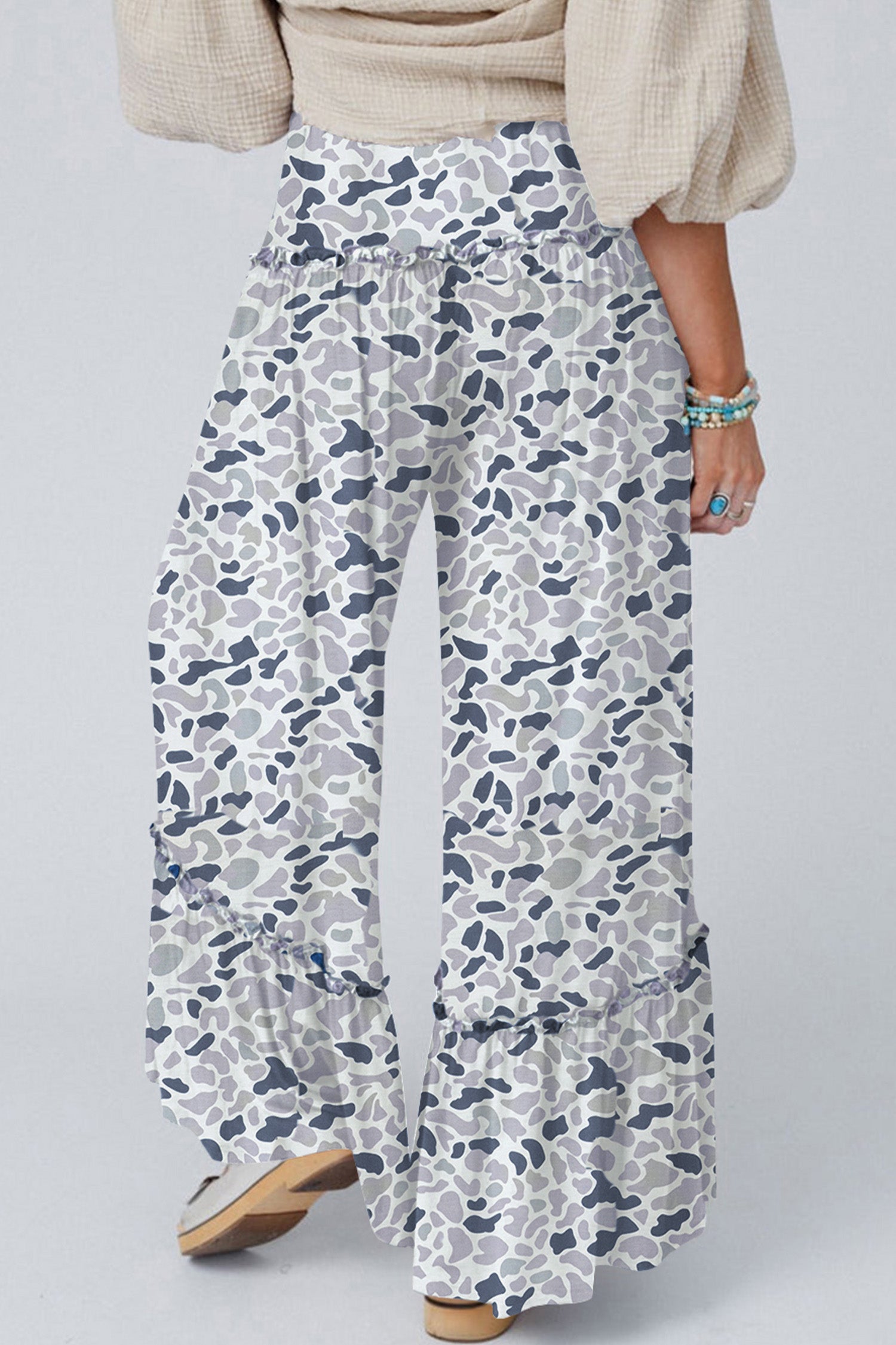 Multicolour Camo Print Wide Leg Casual Pants