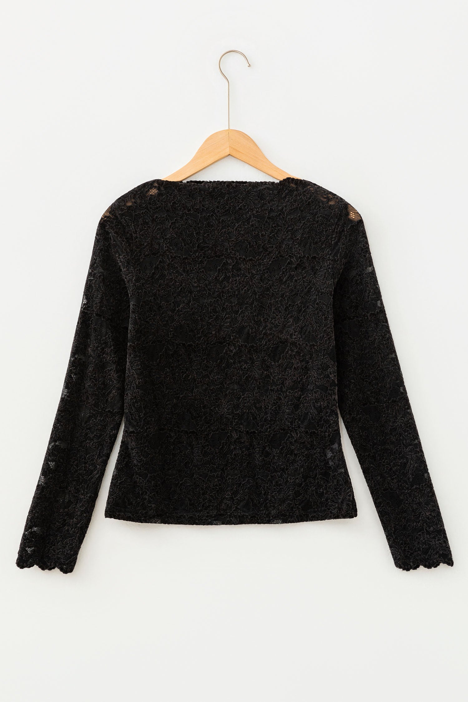 Black Elegant Stand Neck Lace Long Sleeve Top