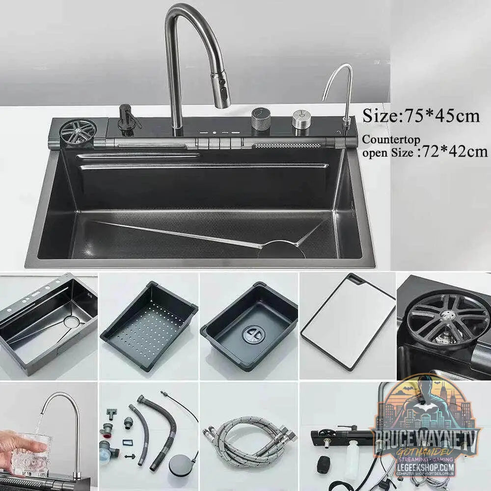 🚰 Évier cascade en acier inoxydable 304 – Affichage numérique & accessoires intégrés - Legeekshop
