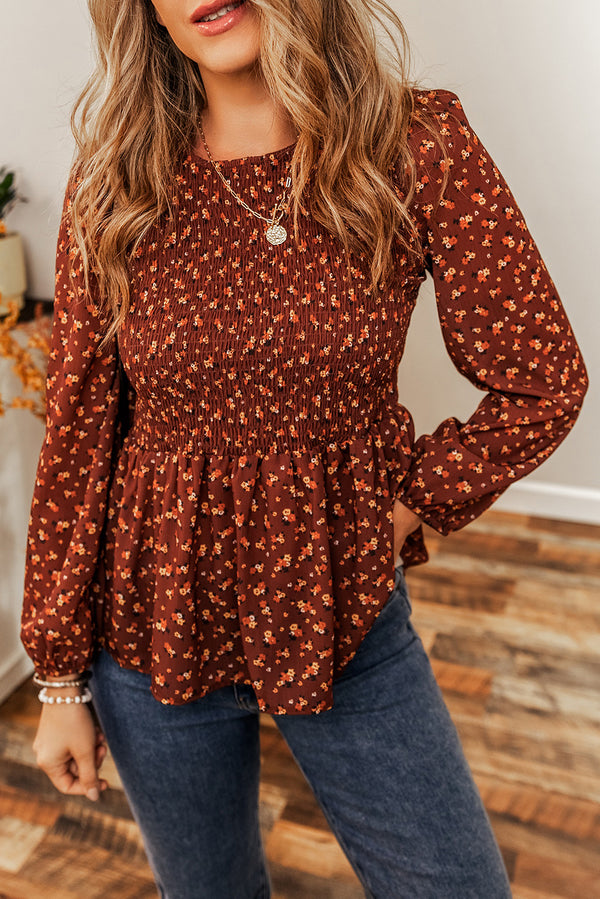 Blouse femme floral, à volants, smocké