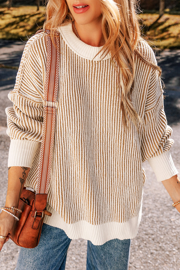 Pull femme rayé, en maille, ample