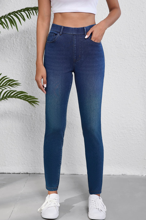 Jean femme en maille, poches, casual — bleu
