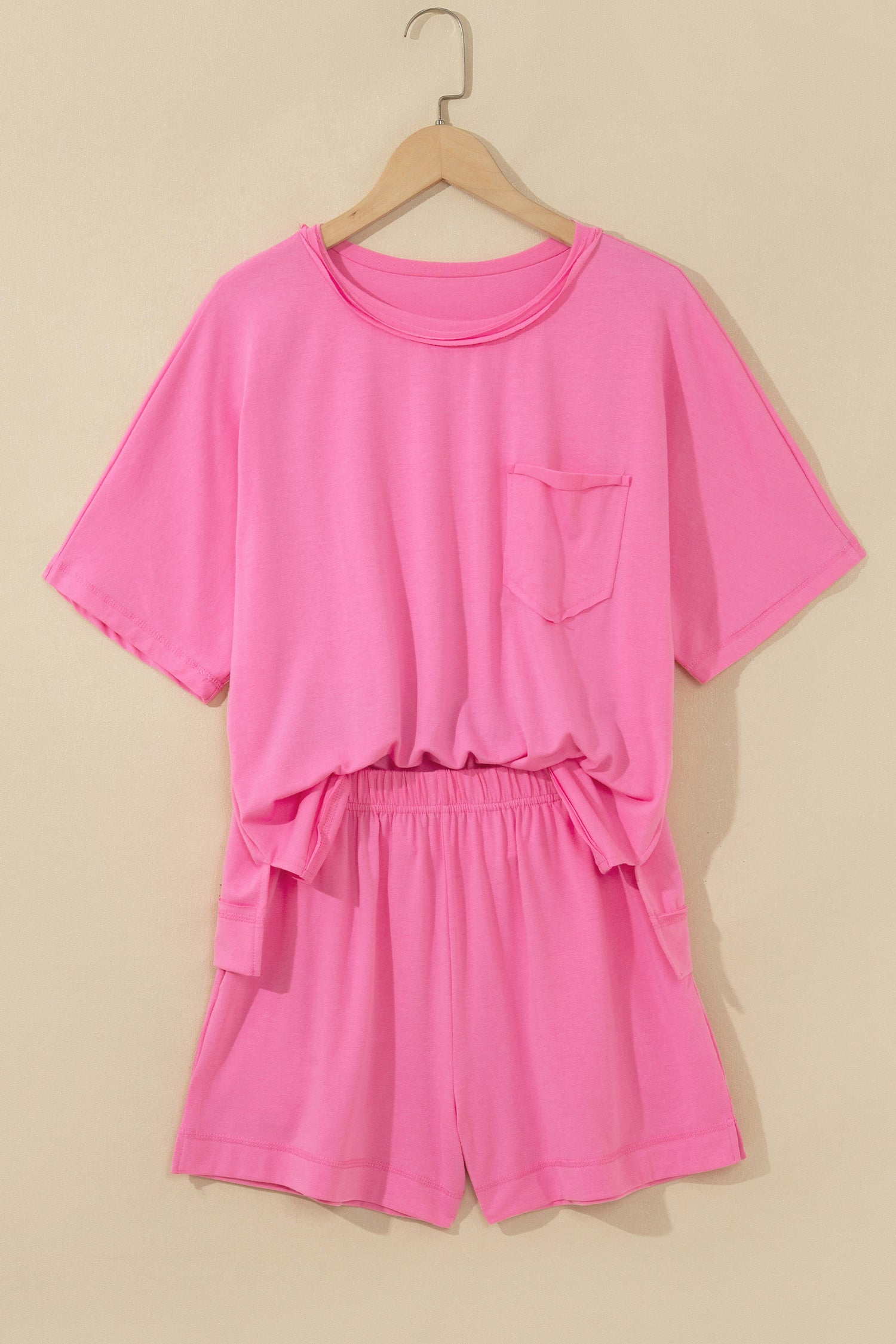 Mint Green Raw Edge Patch Pocket Oversized Top and Shorts Set
