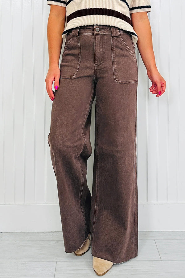 Jean femme poches, ample — marron