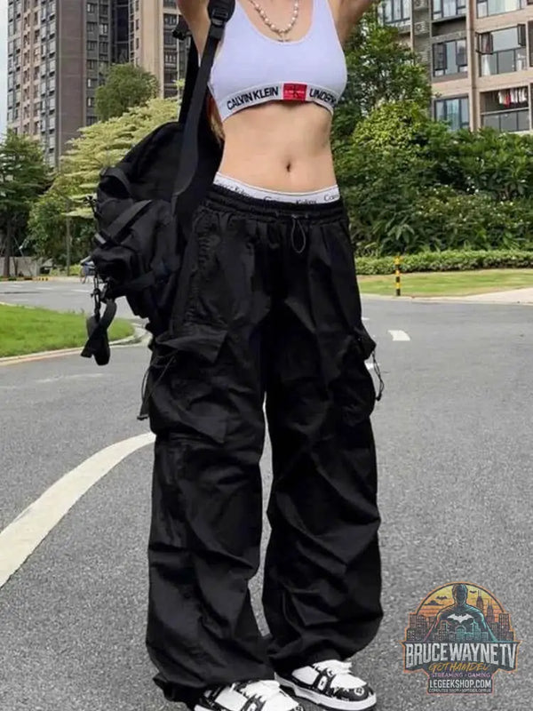 Pantalon de survêtement baggy à jambes larges pour femmes - Style Y2K Parachute Streetwear - Legeekshop
