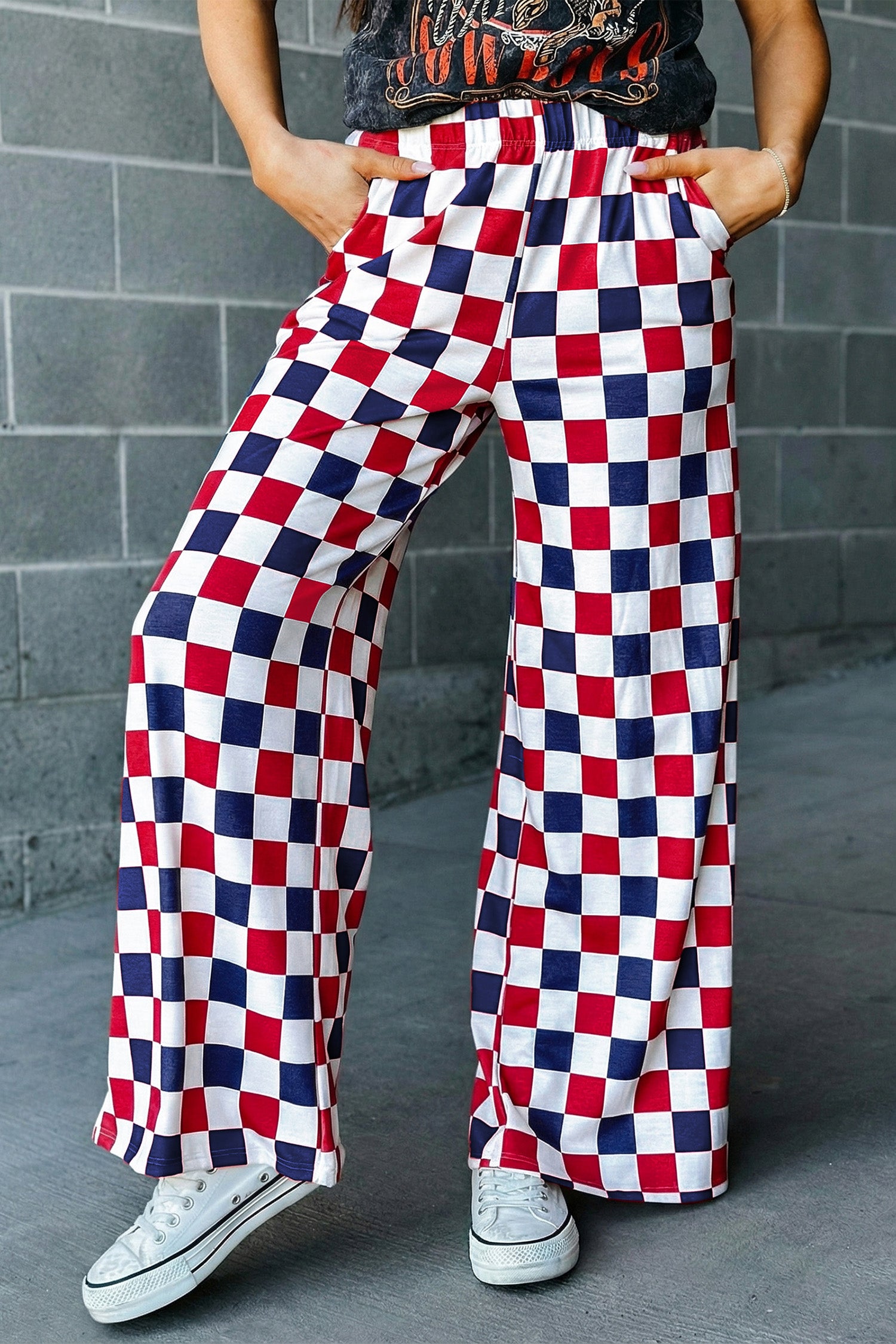 Pantalon femme taille haute, jambe large — rouge