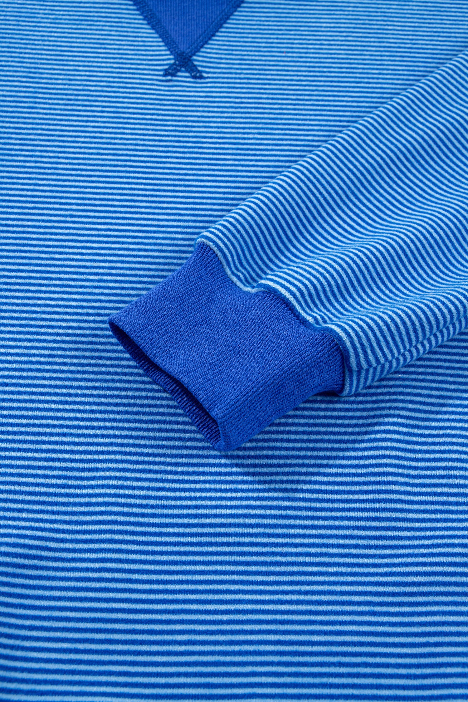 Blue Stripe Ribbed Cuffs Hem Long Sleeve Pullover Top