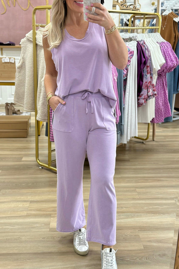 Pantalon femme à cordon, col rond, ample, casual