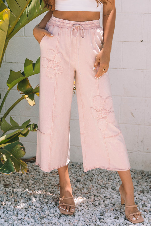 Pantalon femme en maille, jambe large, cropped — rose