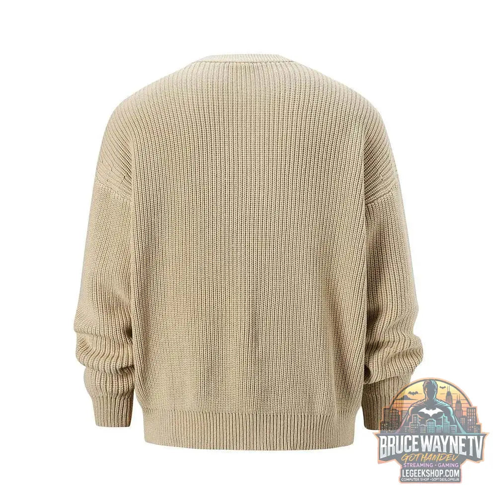 Pull col rond laine haut de gamme beige avec un dos texturé et manches longues
