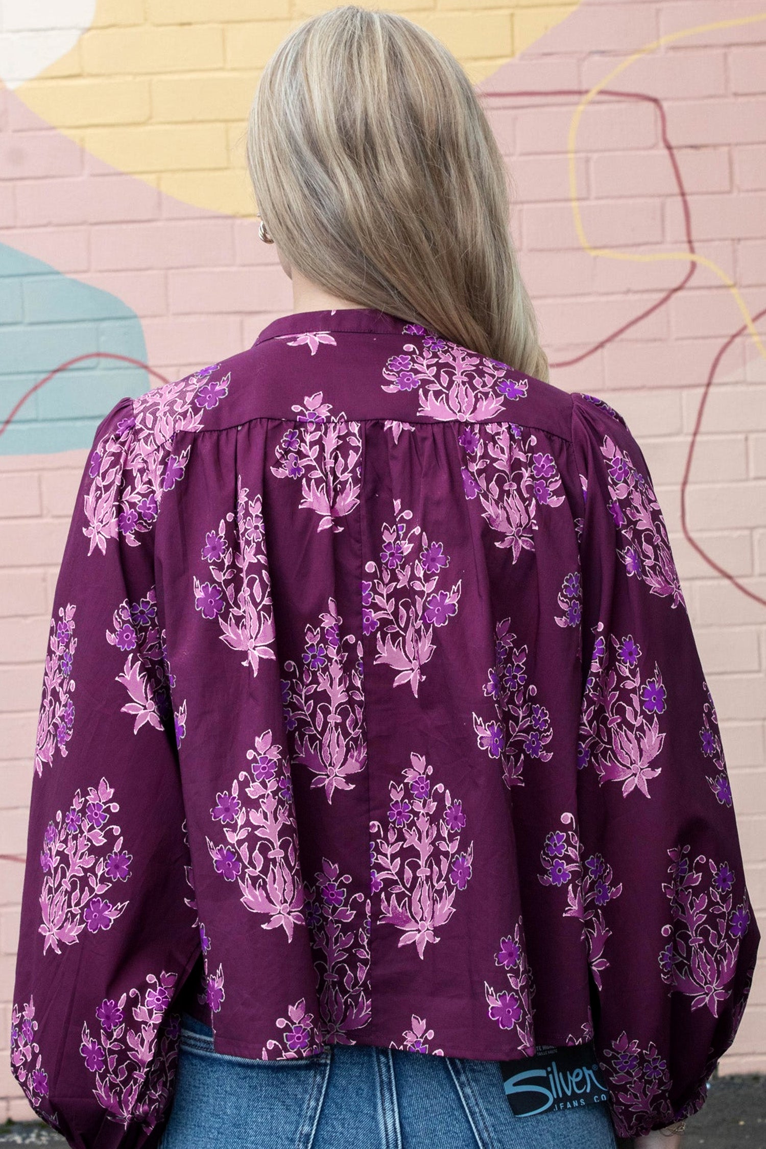 Purple Floral Print Button — Tops/Blouses & Shirts, vue 5, LeGeekShop