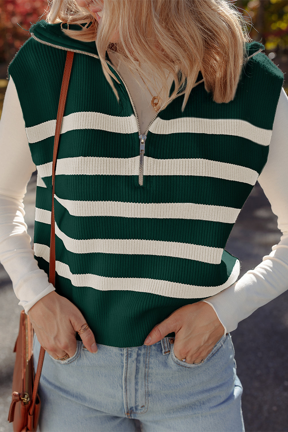 Pull femme zip, côtelé — vert