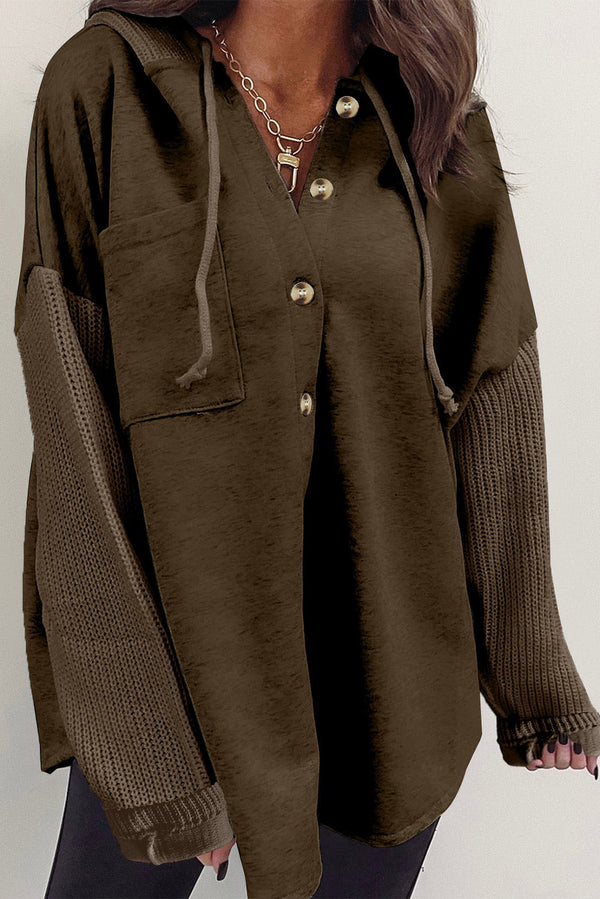 Veste femme en maille, boutonnée, à capuche — marron