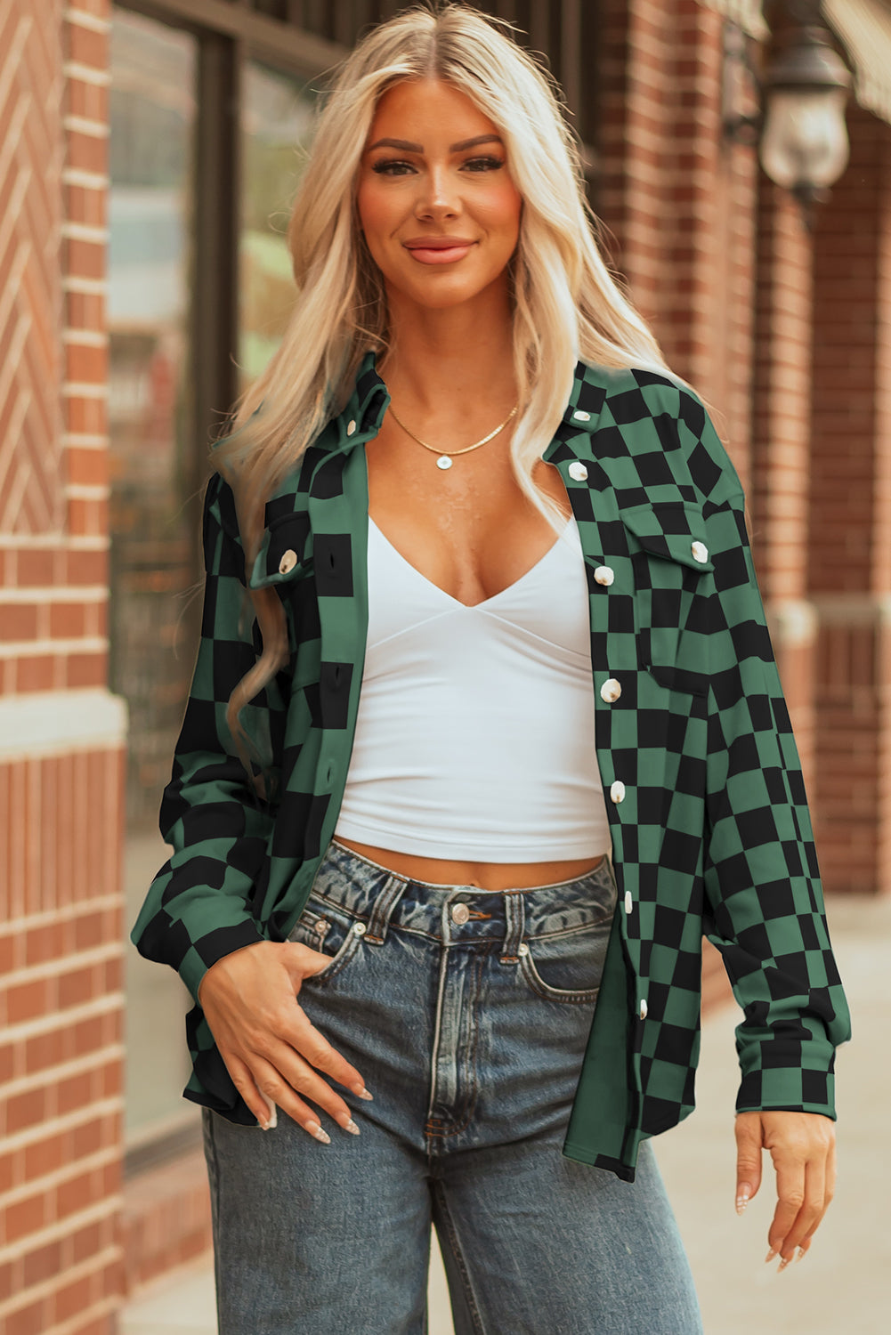 Pièce mode femme boutonnée, poches — vert