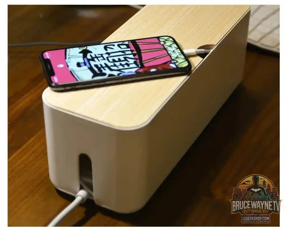 🔌 Boîte de Rangement Câbles avec Couvercle Bambou – Organisateur de Bureau Moderne - Legeekshop