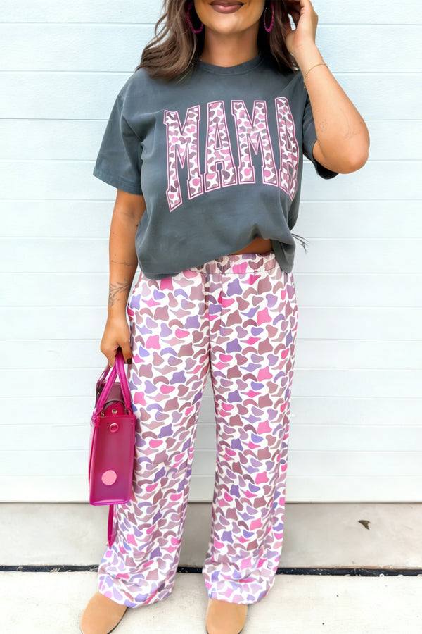 Pantalon graphique, camouflage, ample — gris