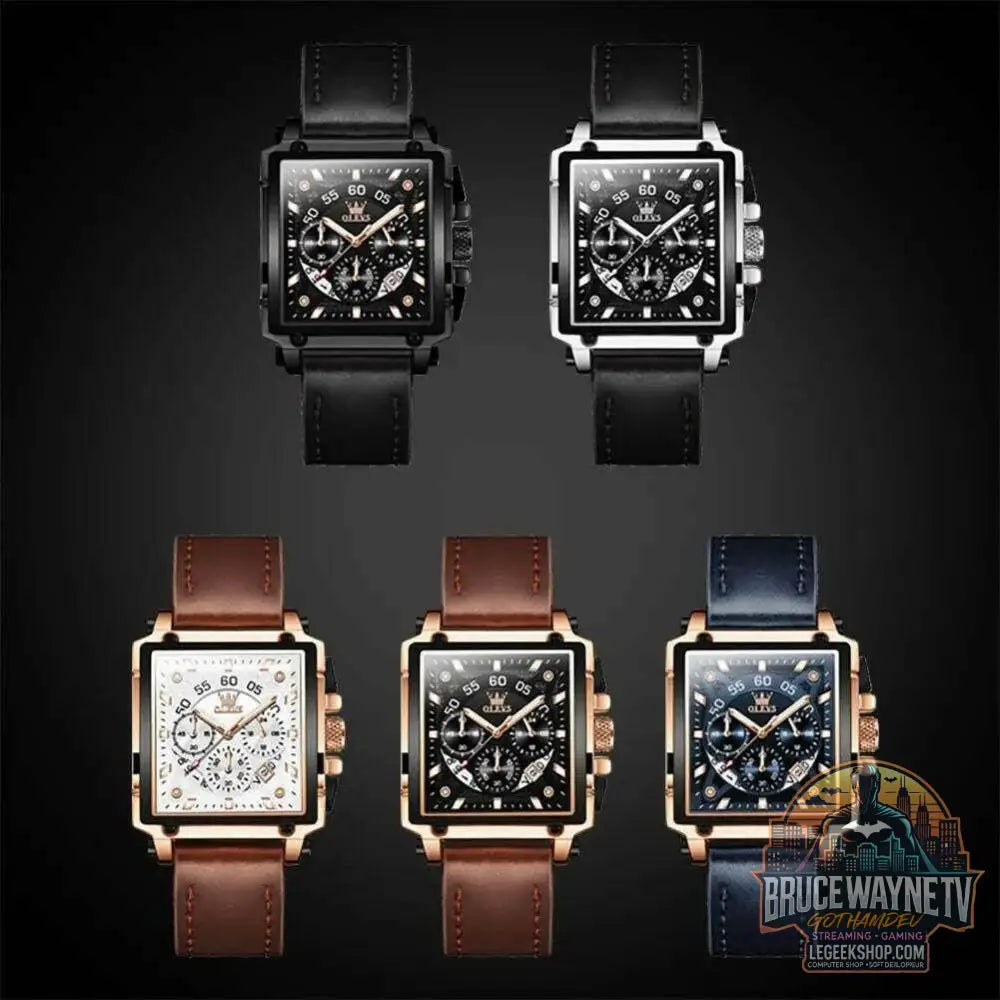 Montre à quartz carrée étanche avec bracelet en cuir pour homme, chronographe et fonction calendrier, marque supérieure | OLEVS - Legeekshop