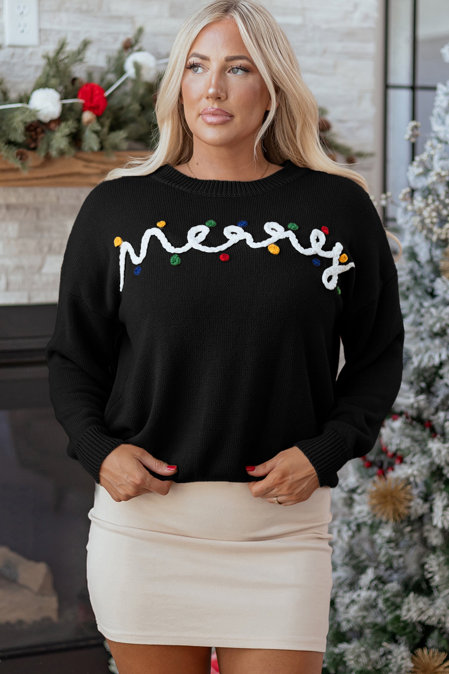 Pull femme Noël, épaules tombantes — noir