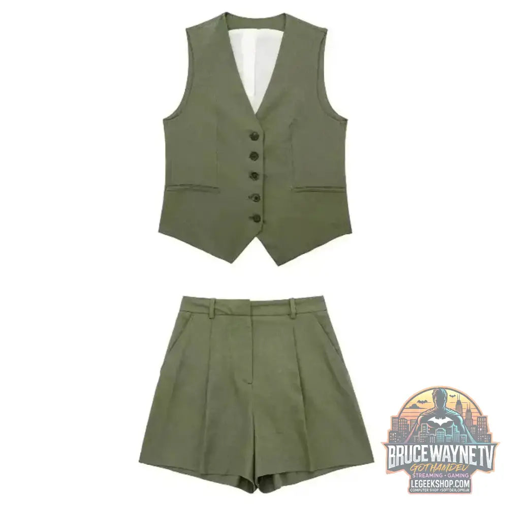 👗 Ensemble deux pièces femme – Gilet sans manches & short à poches - Legeekshop