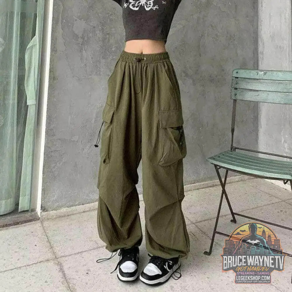 Pantalon de survêtement baggy à jambes larges pour femmes, pantalon noir parachute Y2K, Streetwear Hiphelicopter, poches surdimensionnées, Cargo FjHarajuku | Wayne Outfitters - Legeekshop