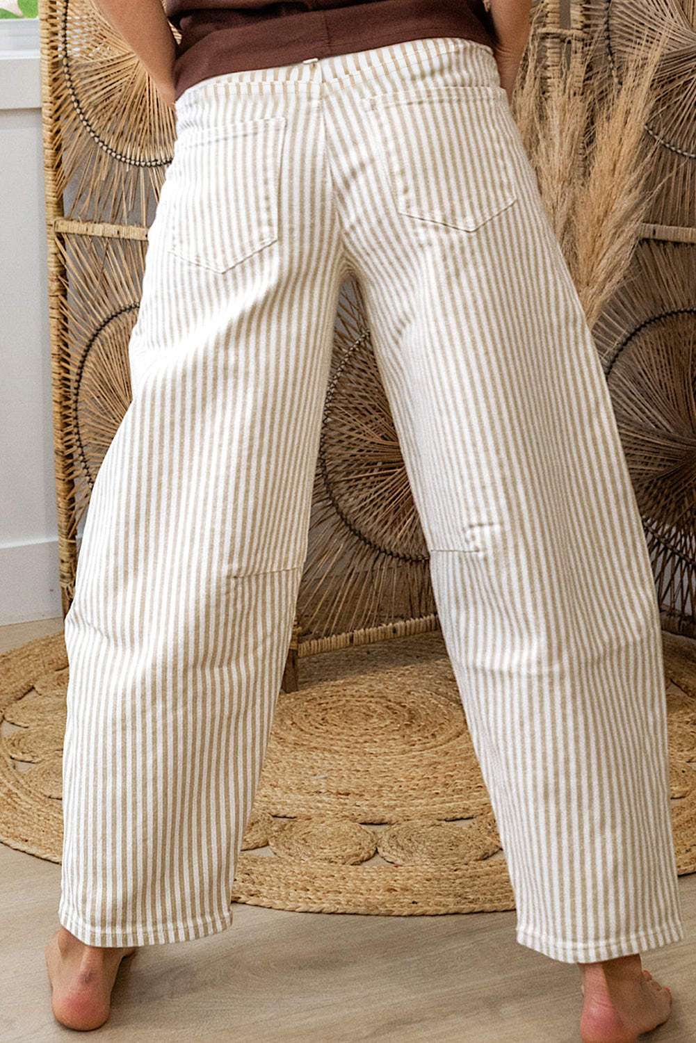Sky Blue Stripe Casual Barrel Jeans