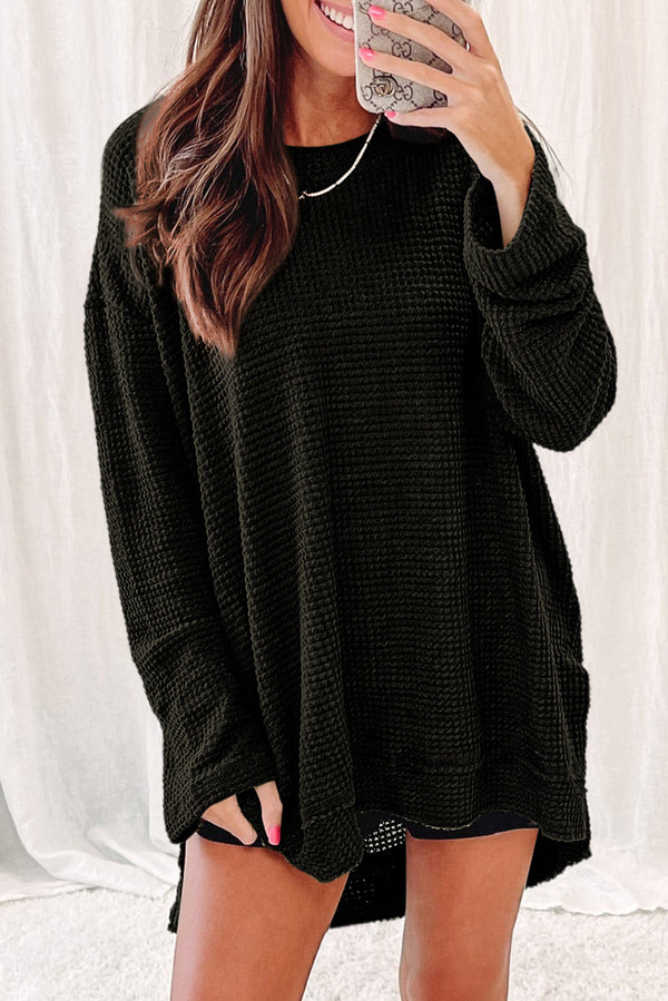 Haut femme gaufré, en maille, oversized — noir