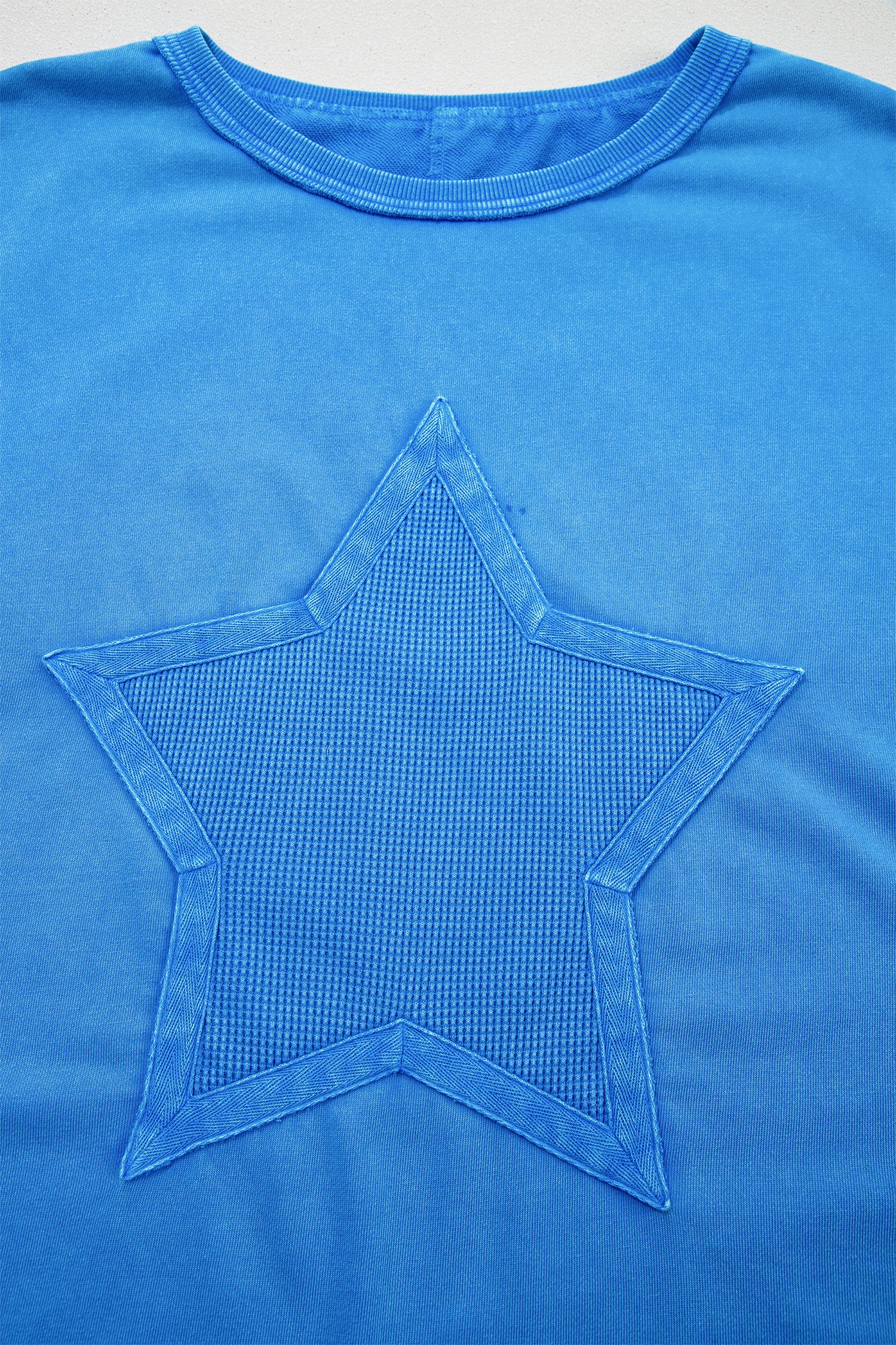 Blue Mineral Wash Star Mesh Patchwork Oversize Tee