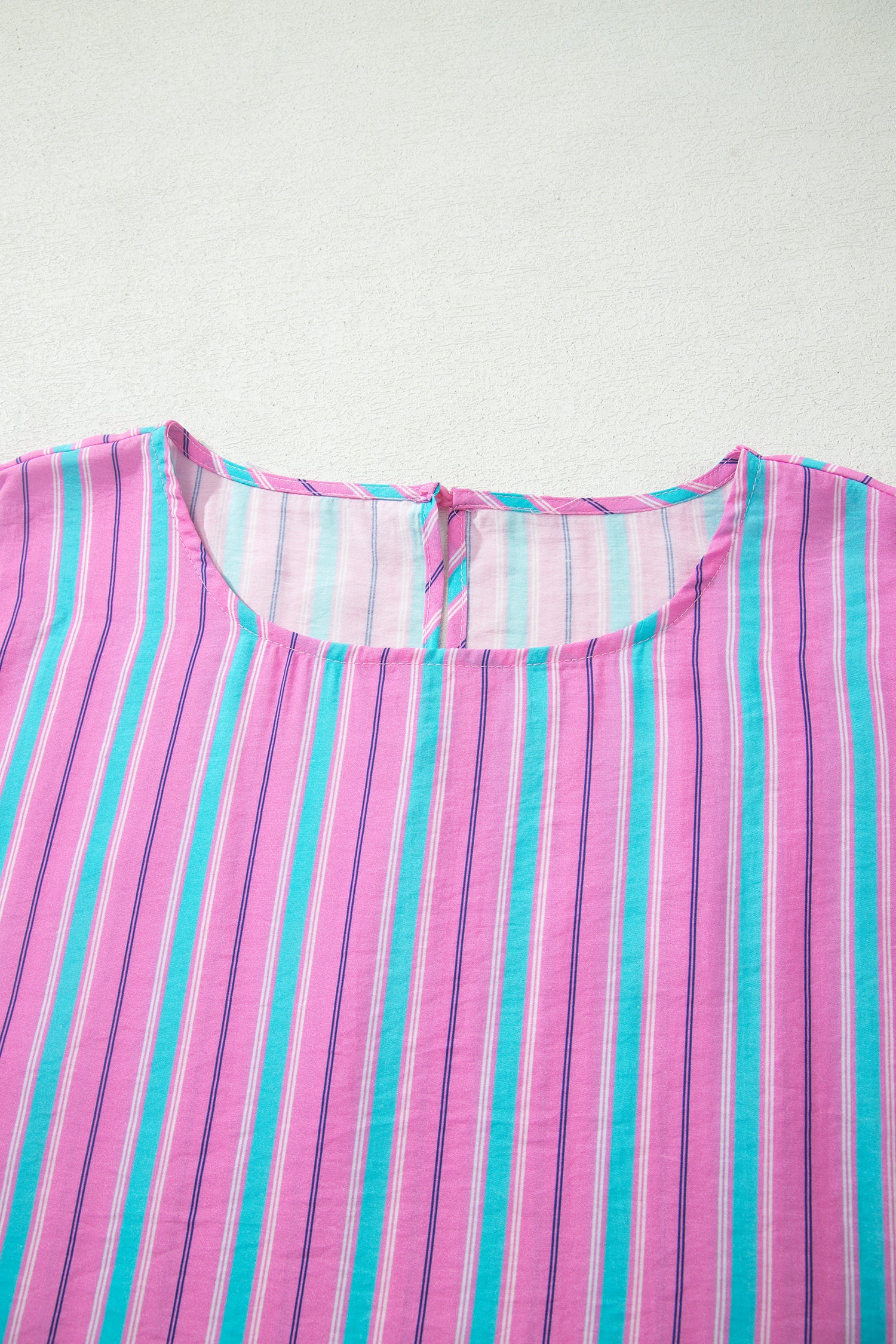 Pink Stripe Dolman Short Sleeve Blouse Drawstring Elastic Waist Loose Short Set