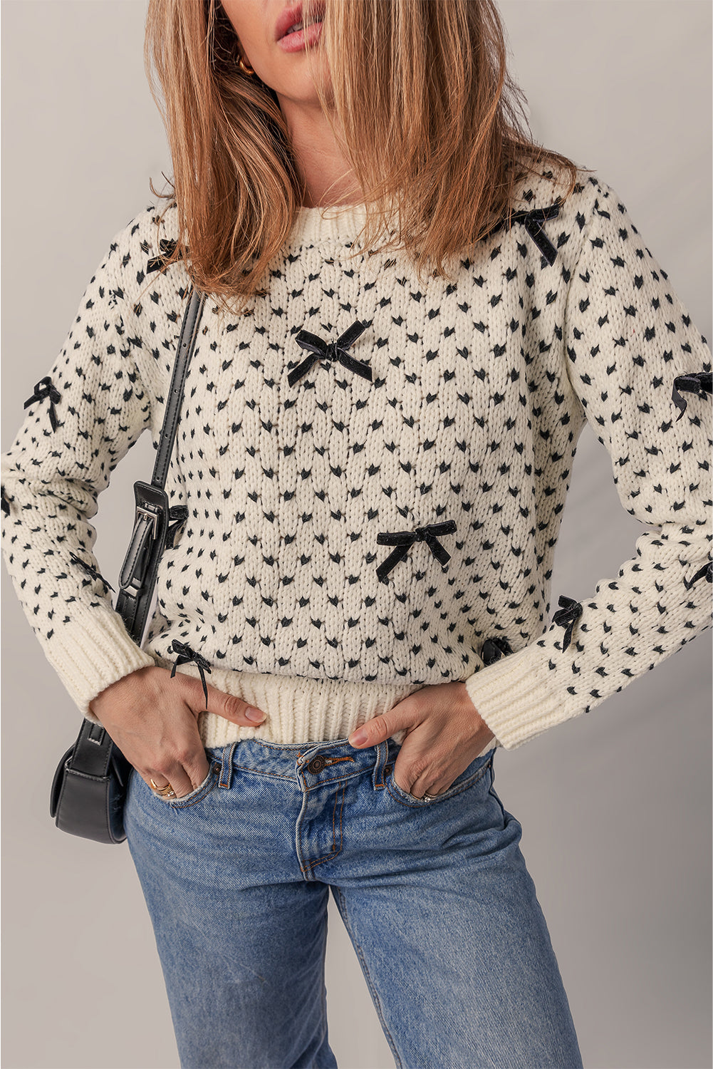 Pull femme col rond, côtelé — beige