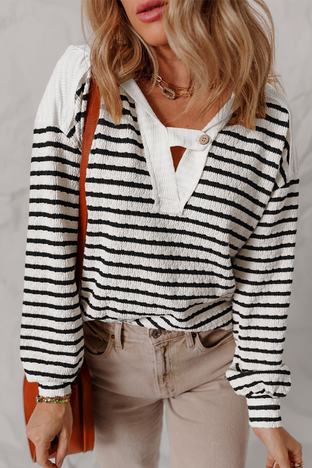 Haut femme rayé, à capuche, manches longues, col V, casual — noir