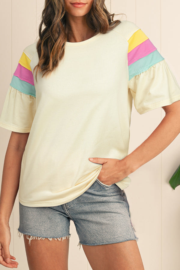 T-shirt femme ample, colorblock — blanc
