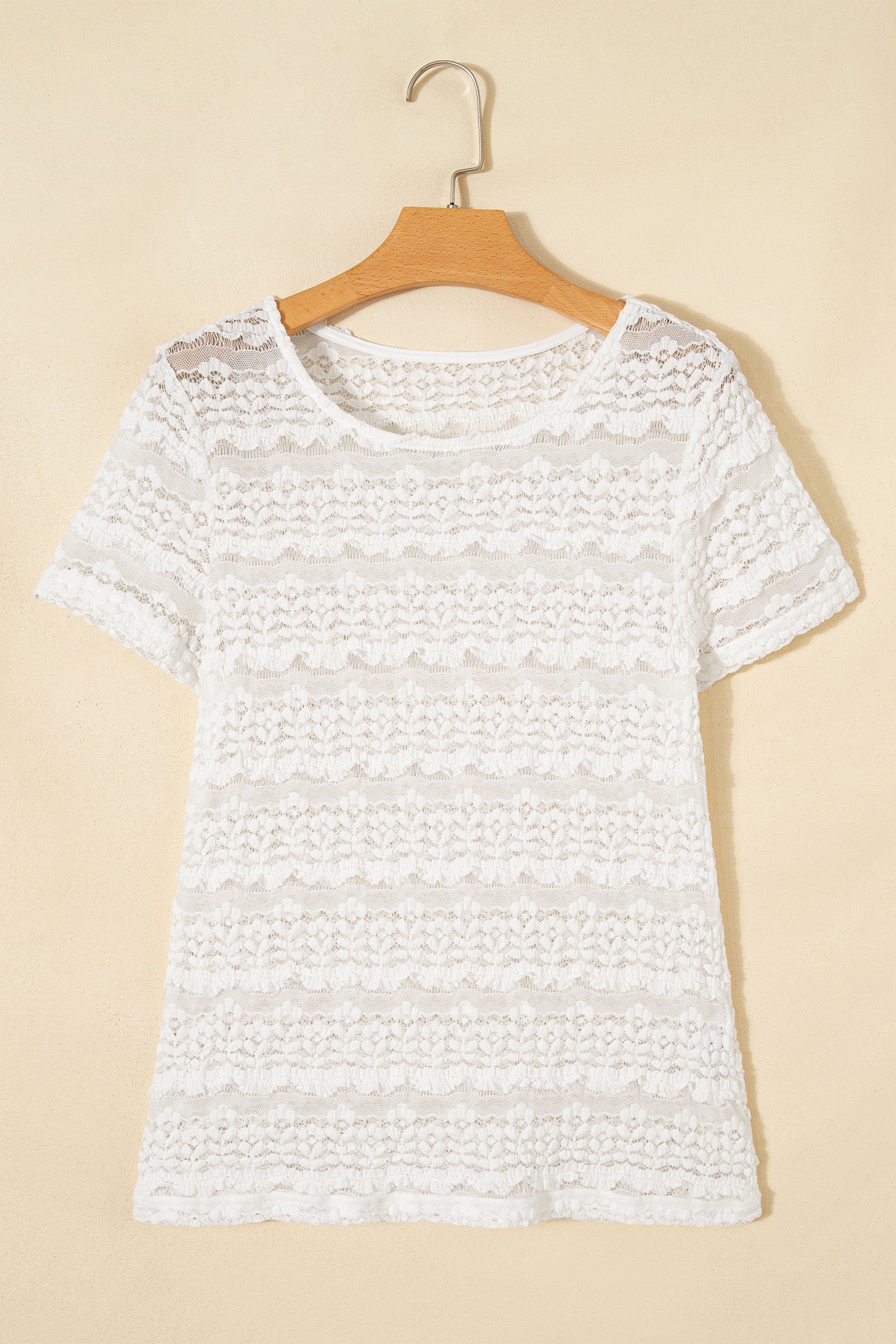 White Sheer Lace Short Sleeve Top