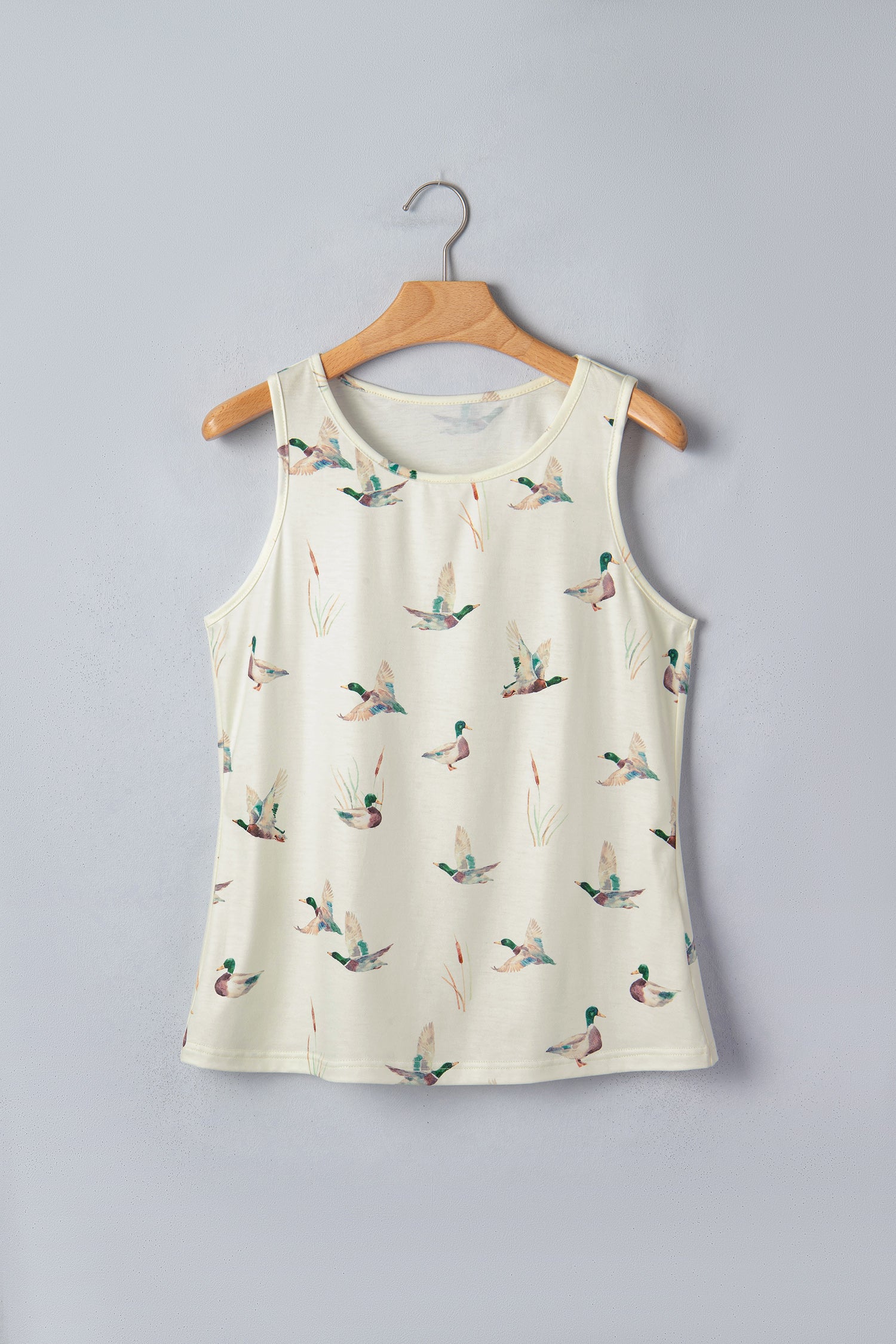 Beige Mallard Print Western Style Tank Top