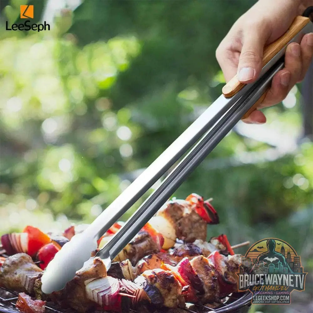 🔥 Pince de Cuisine BBQ Leeseph – Inox & Bois de Chêne | 5 Tailles Disponibles - Legeekshop