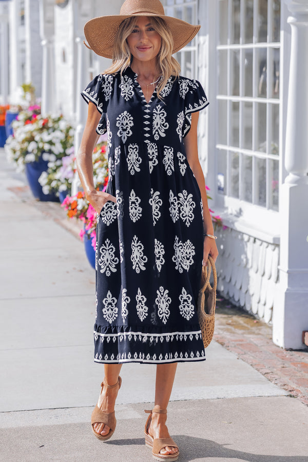 Robe midi femme manches courtes, midi — bleu