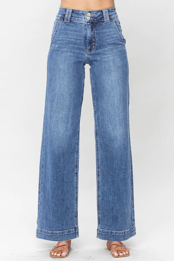 Jean femme boutonnée, zip — bleu ciel