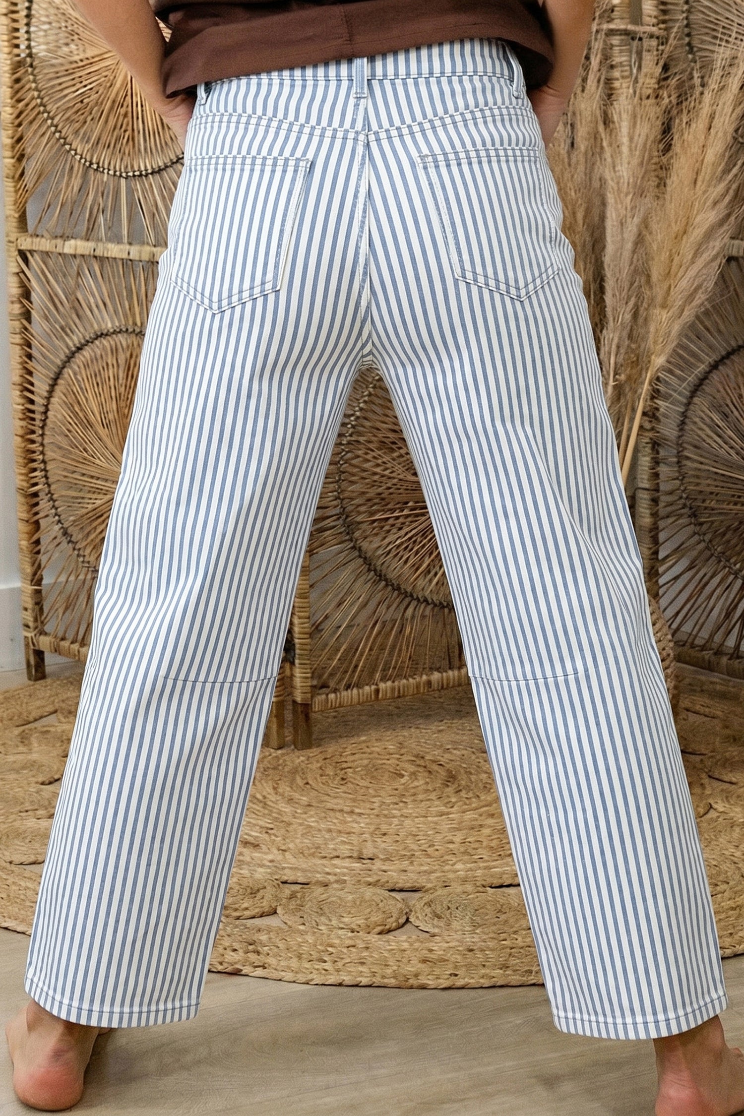Sky Blue Stripe Casual Barrel Jeans