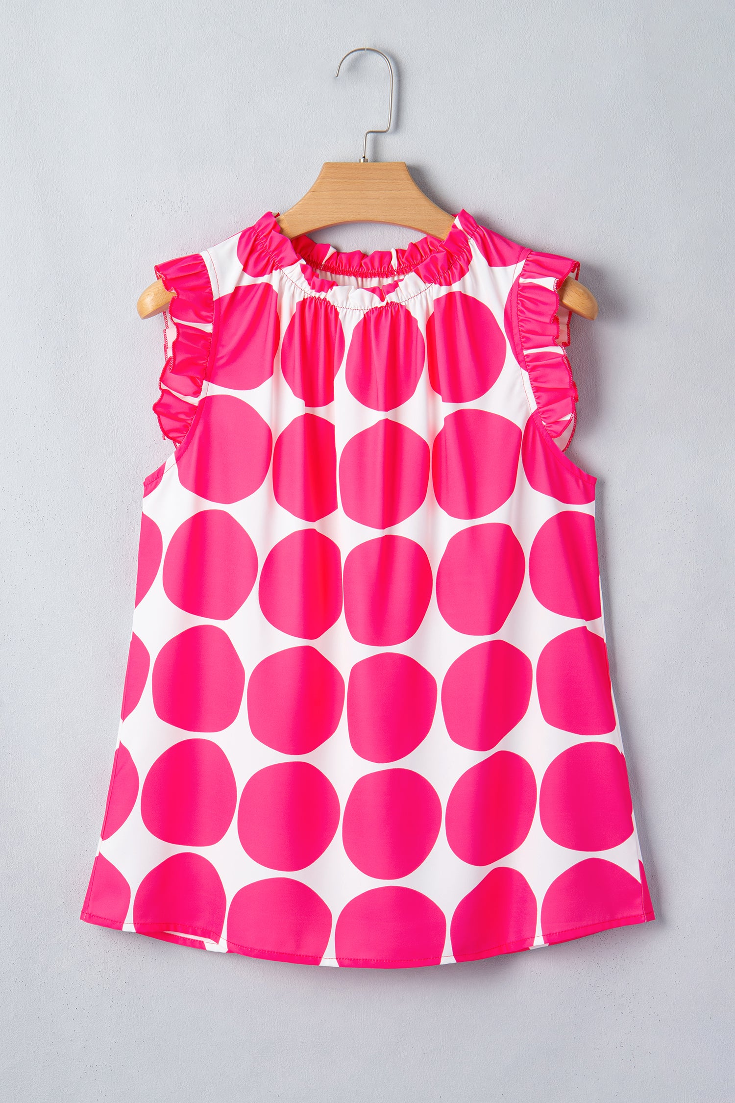 Yellow Polka Dot Print Frilled Round Neck Shift Tank Top