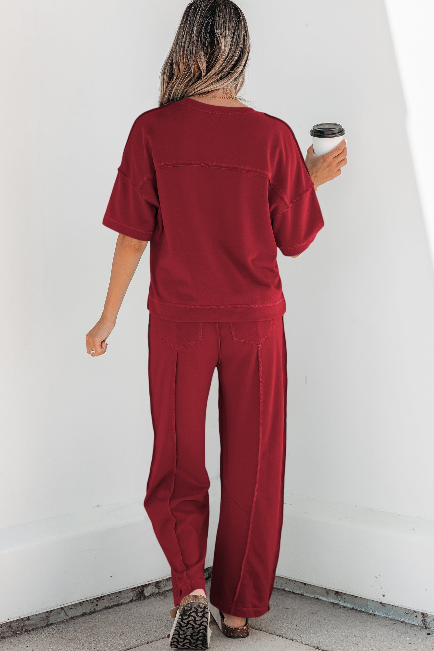Racing Red Drop Shoulder Boxy Tee and Barrel Pants Set
