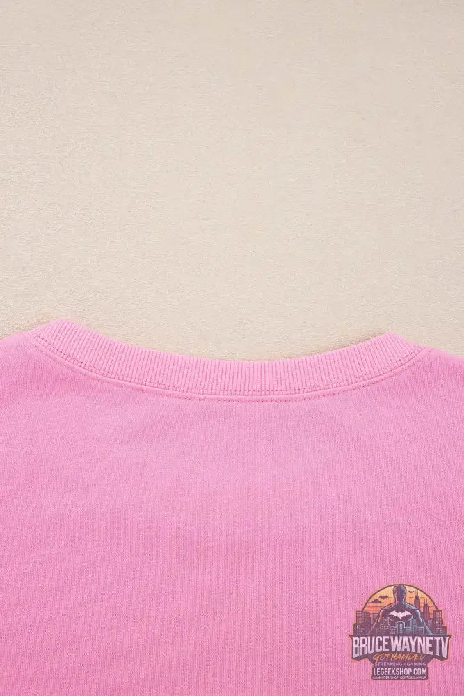 Plus Size Pink Sweatshirt - Grand Nœud en Dentelle Brodée avec Manches Dolman et Fente - Legeekshop