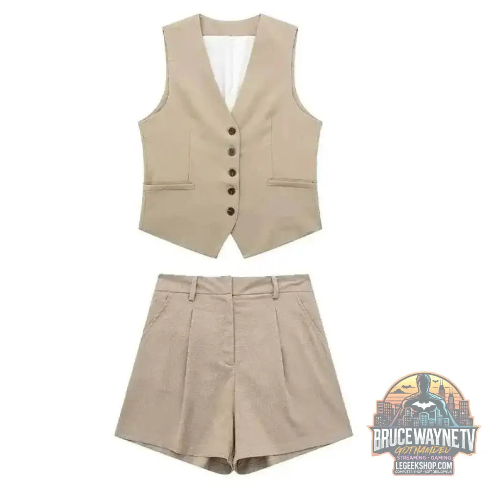 👗 Ensemble deux pièces femme – Gilet sans manches & short à poches - Legeekshop