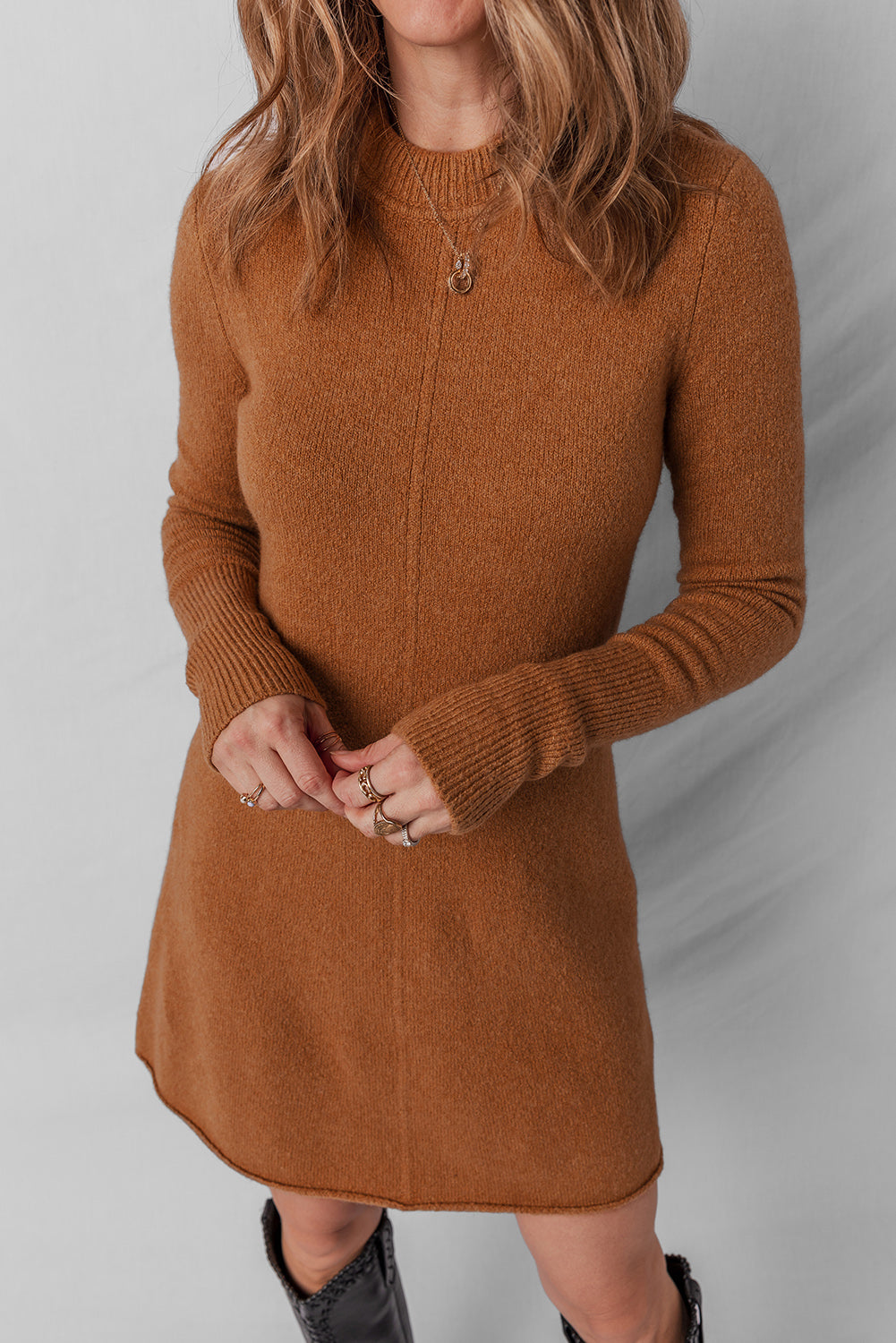 Robe femme uni, côtelé, mini — jaune