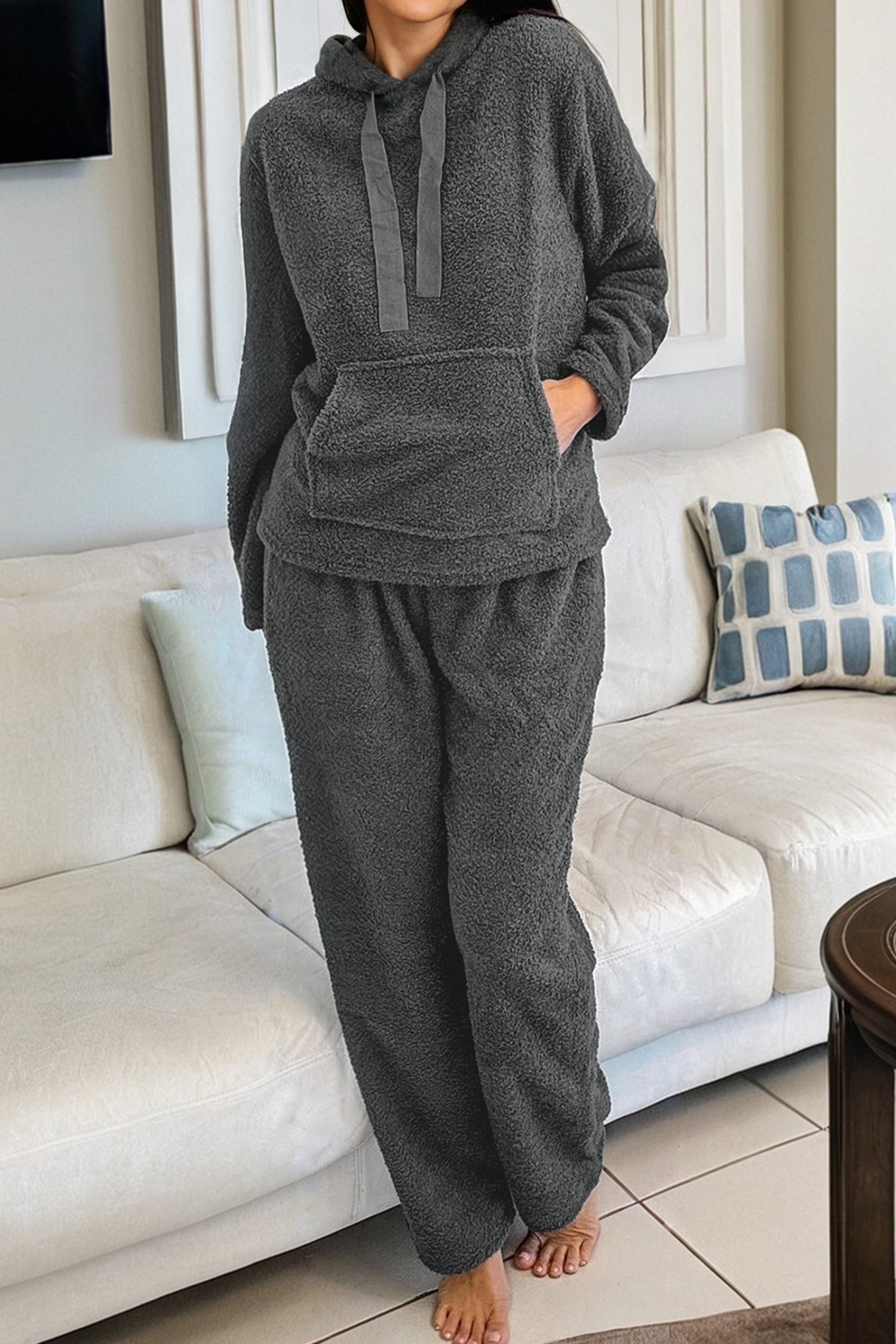 Ensemble femme à cordon, à capuche — gris