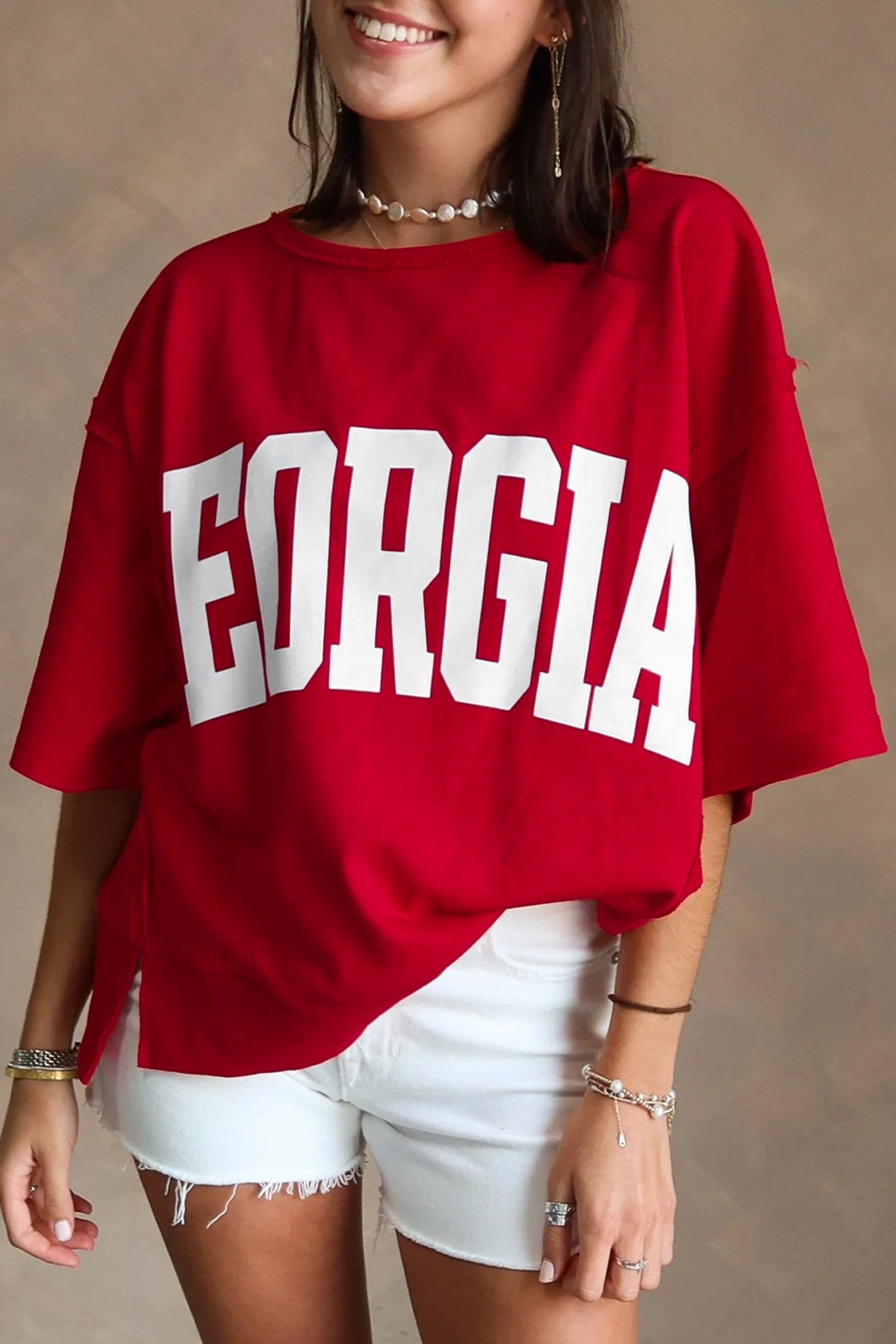 T-shirt femme épaules tombantes, ample — rouge