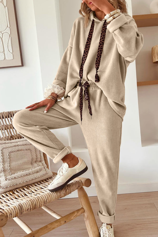 Pantalon femme léopard, à cordon, à capuche, taille haute-P6016