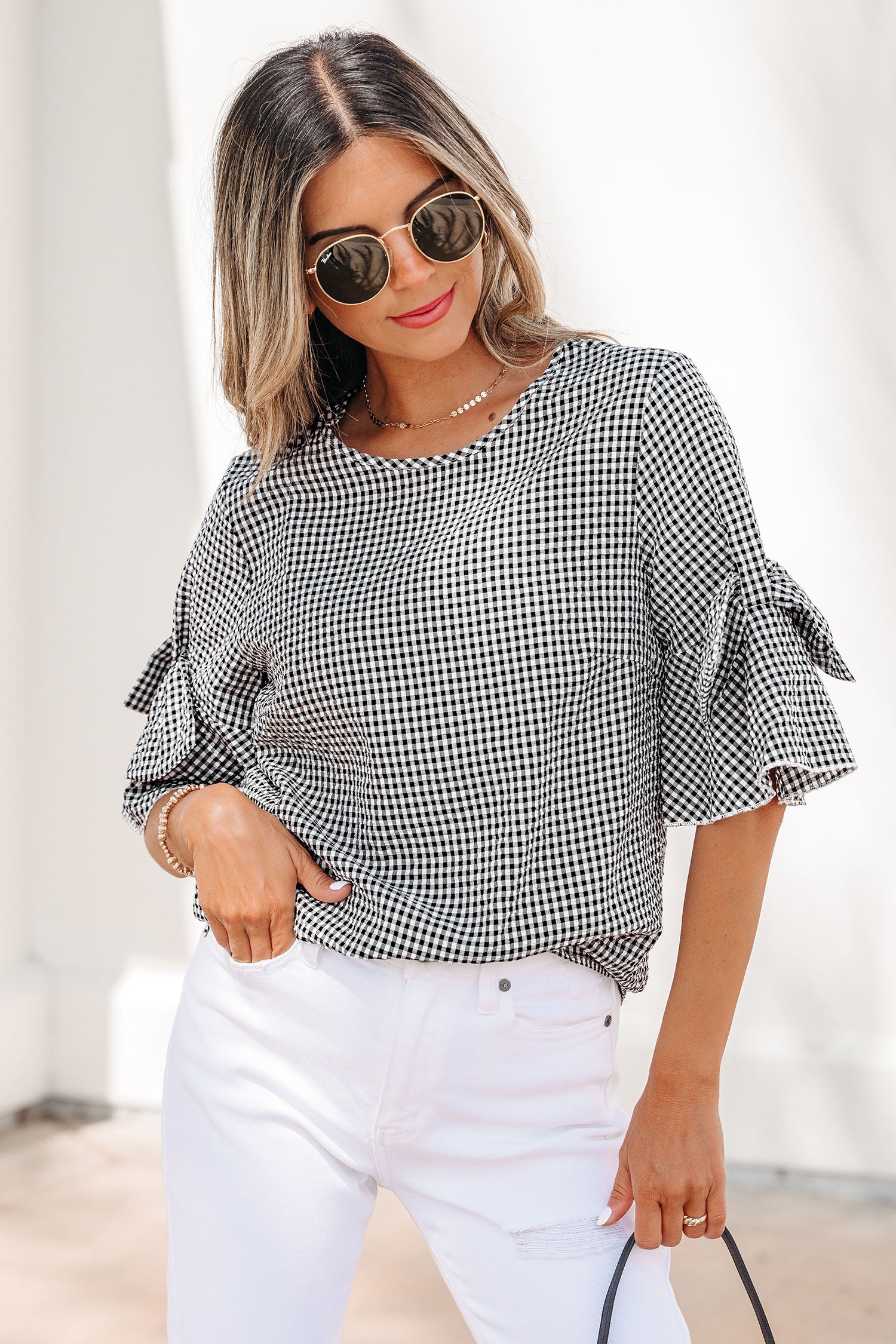 Black Plaid Bow Ruffled — Tops/Blouses & Shirts, vue 5, LeGeekShop