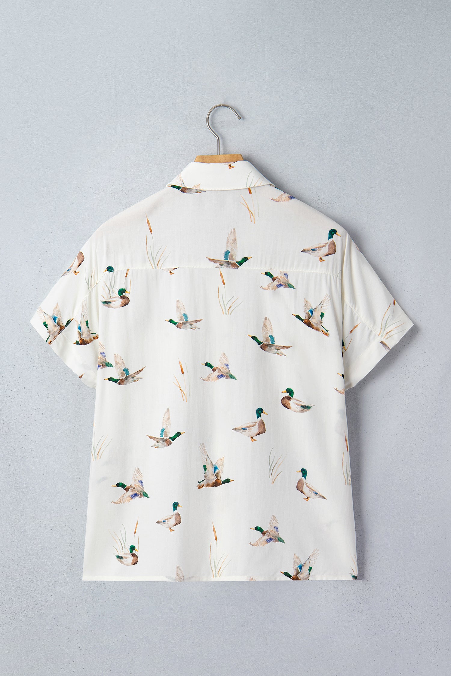 White Mallard Printed Button Flap Pocket Short Sleeve Shirt