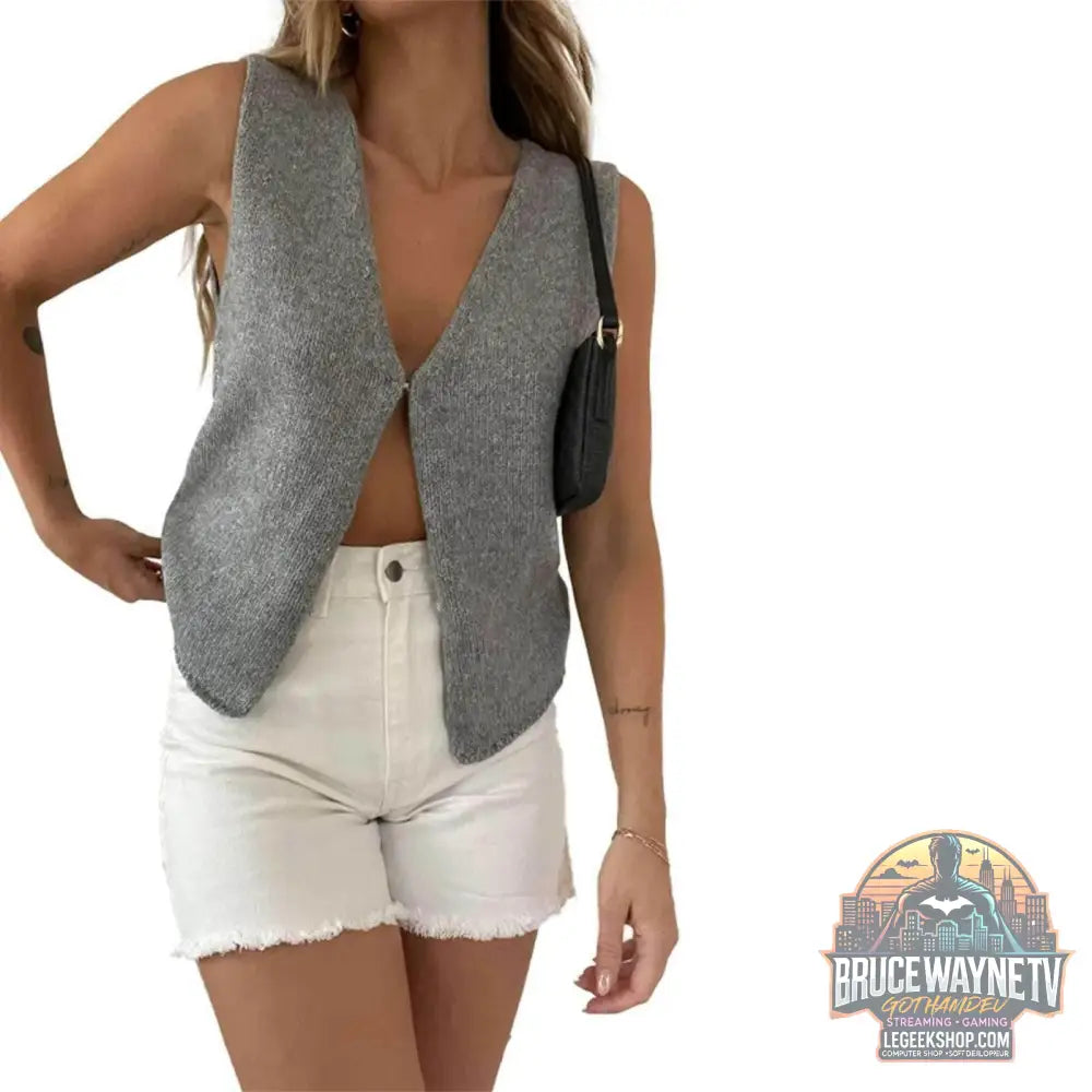 🧶 Pull gilet tricoté Y2K – Débardeur sans manches avec nœud papillon - Legeekshop