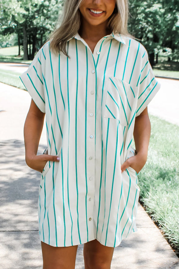 Robe femme rayé, manches courtes, mini — vert